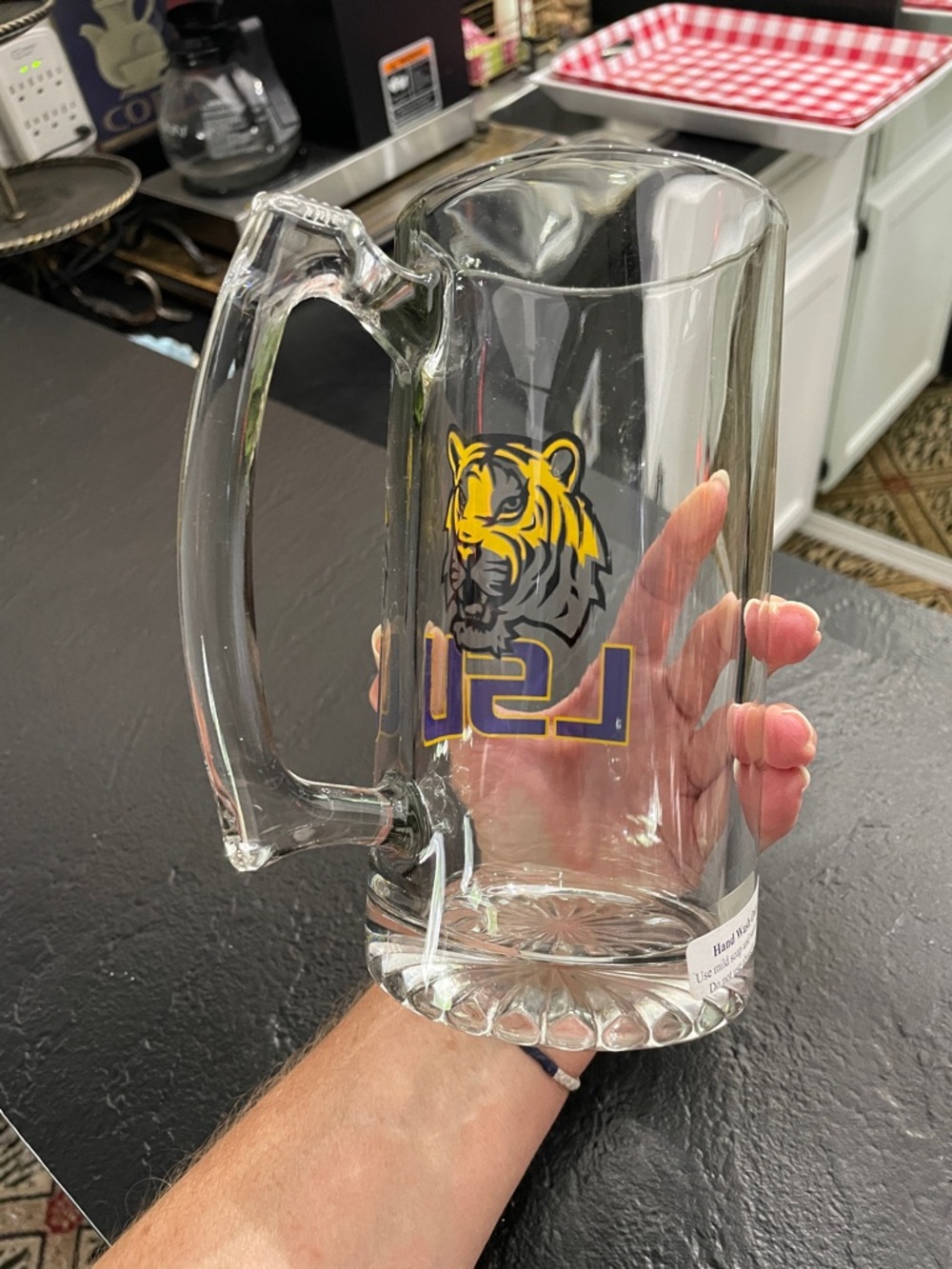 Tiger Glass Beer Mug - Clear Glass with Purple & Gold Logo 20 oz - Picture 4 of 6